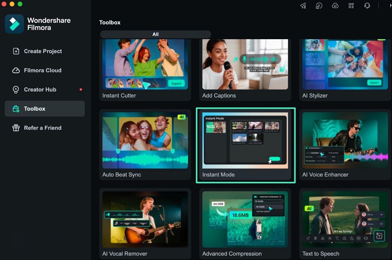 open instant mode from toolbox