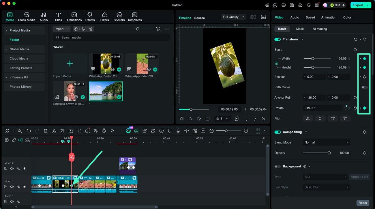 adjust keyframe parameters filmora