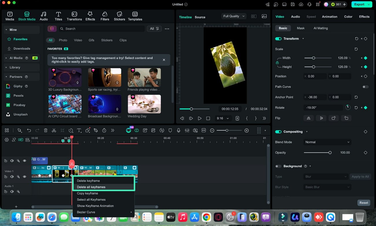 remove keyframes timeline