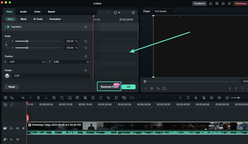 akses opsi panel keyframe