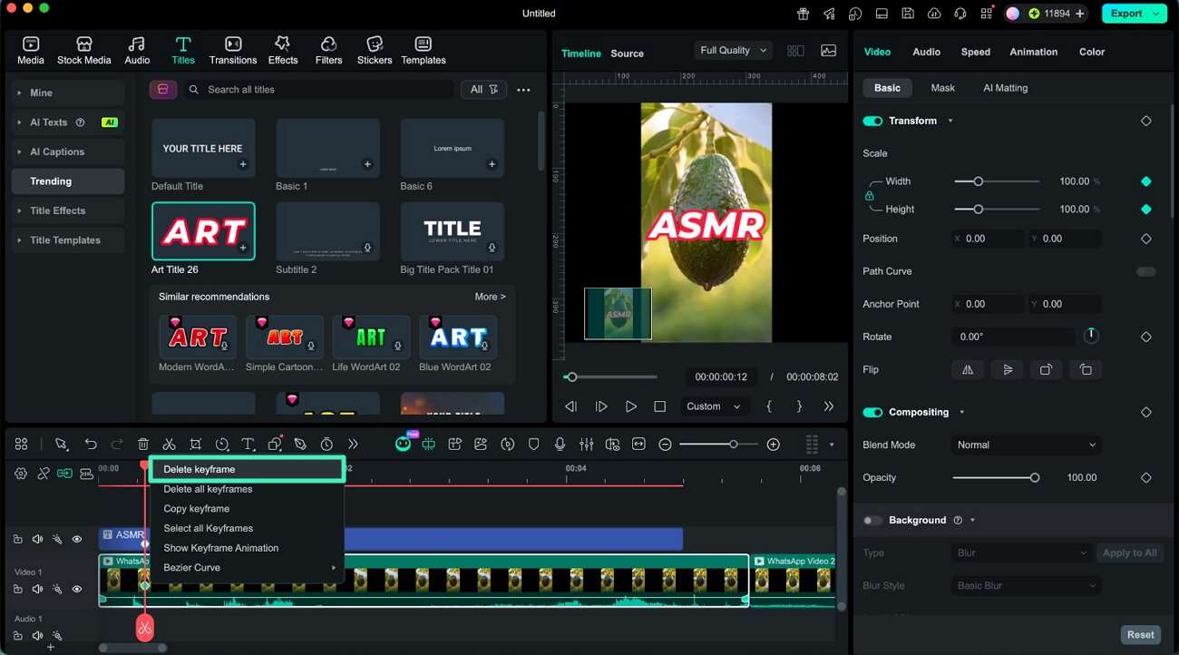 delete unwanted animation keyframe