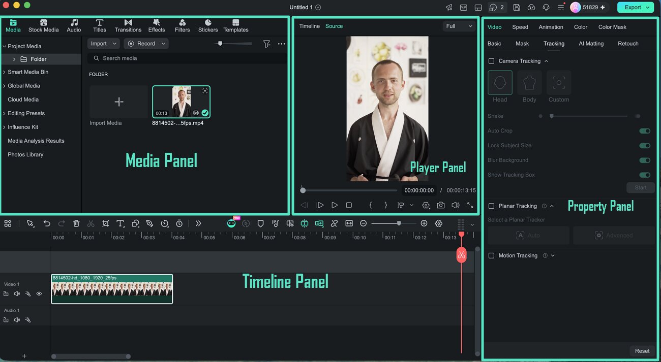 Mac Filmora panel layout overview