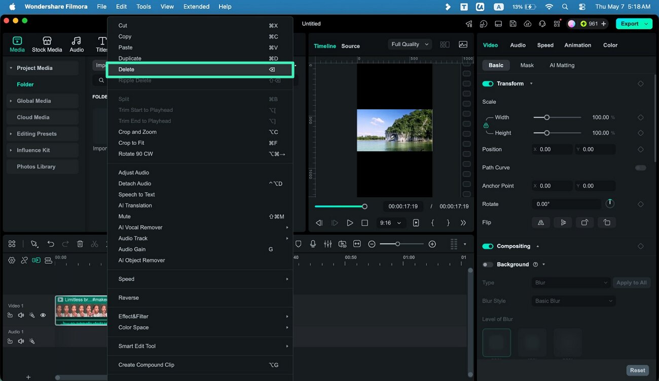 remove clip from timeline