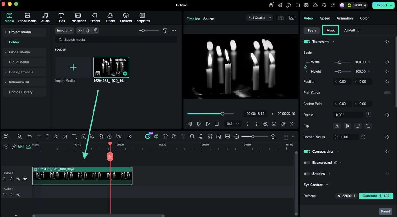 open mask tab after video import