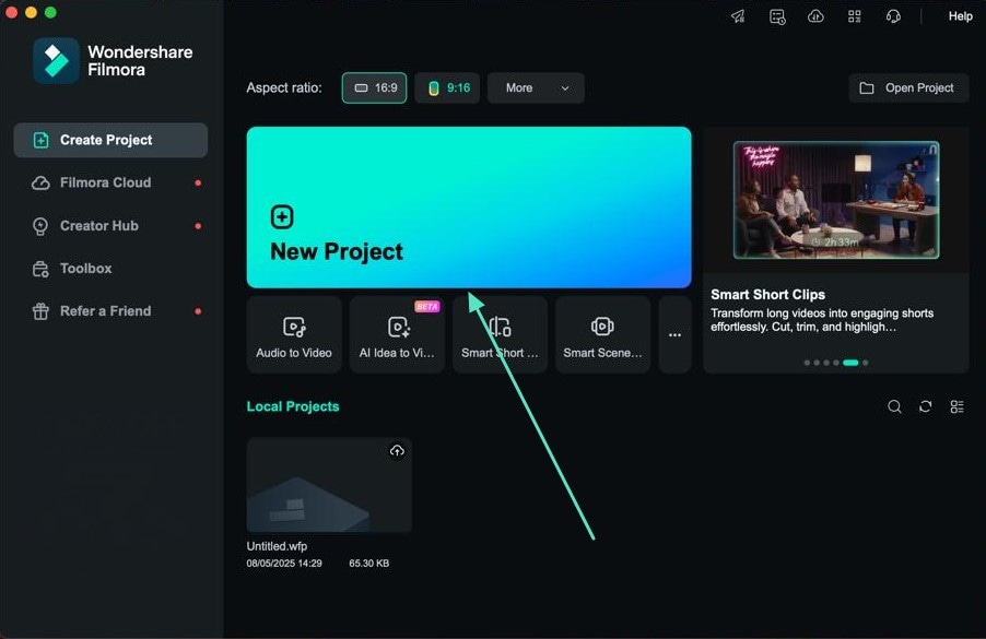 launch filmora mac start project