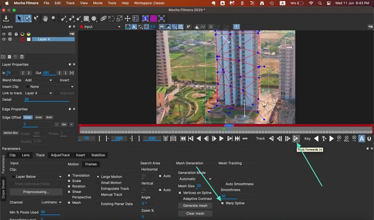 enable warp spline and track forward