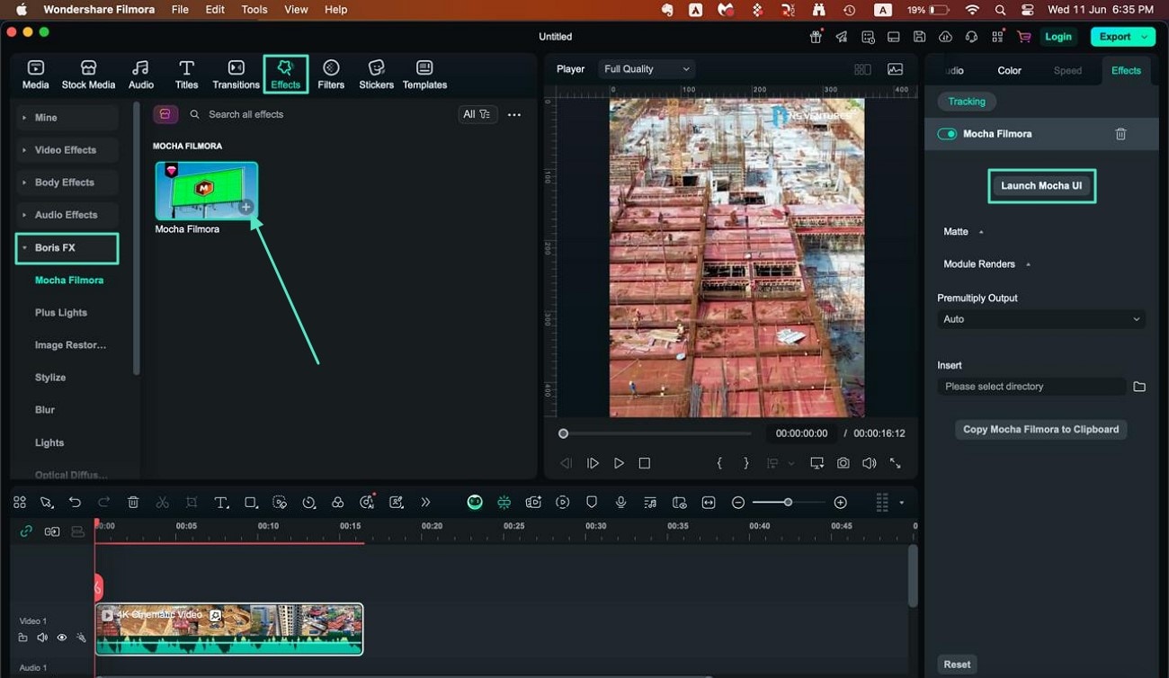 access mocha filmora launch plugin