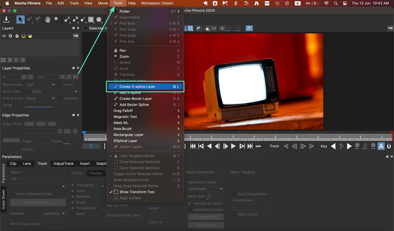 create x-spline layer mocha