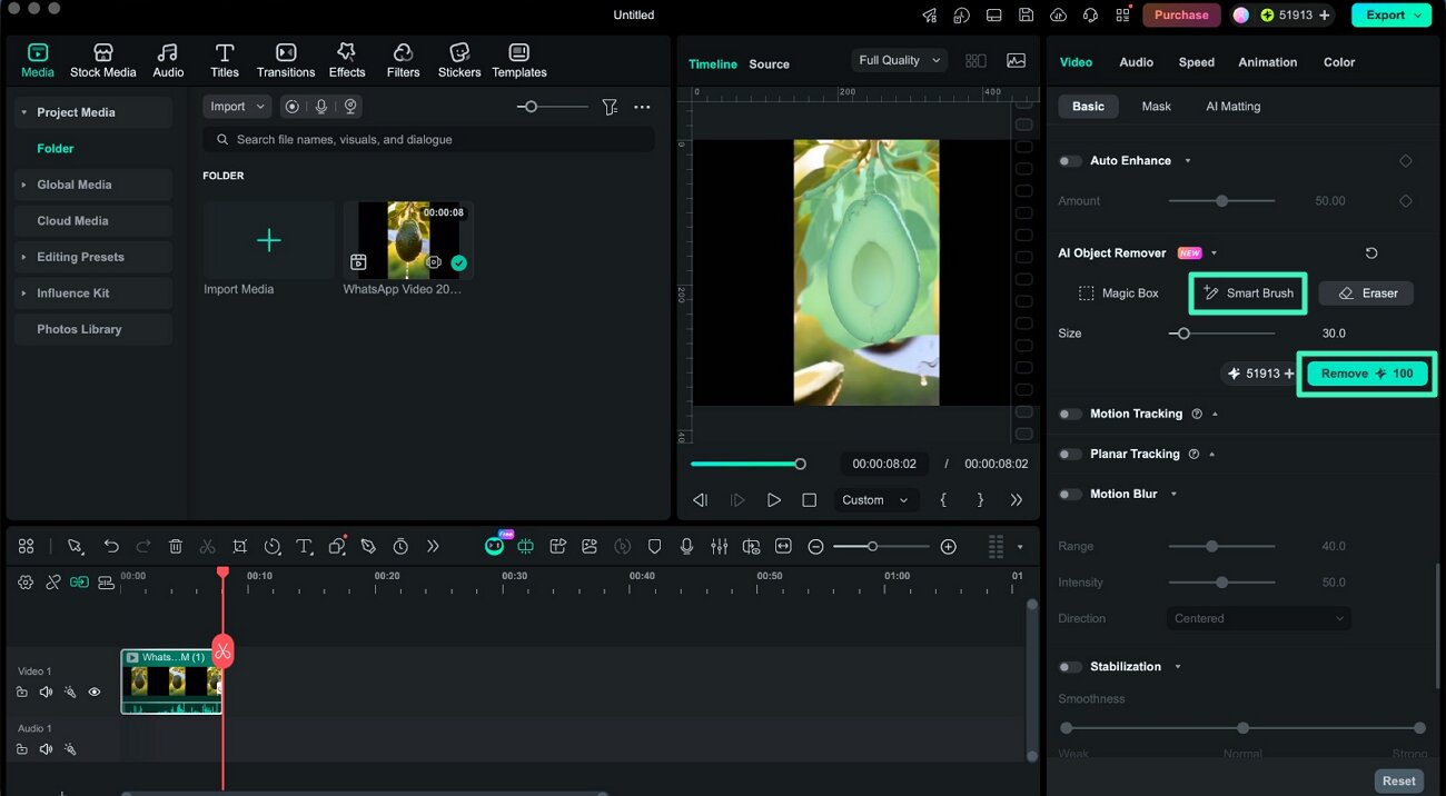 use smart brush to remove object