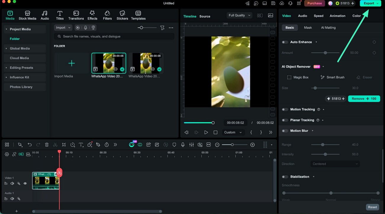 click export to save video