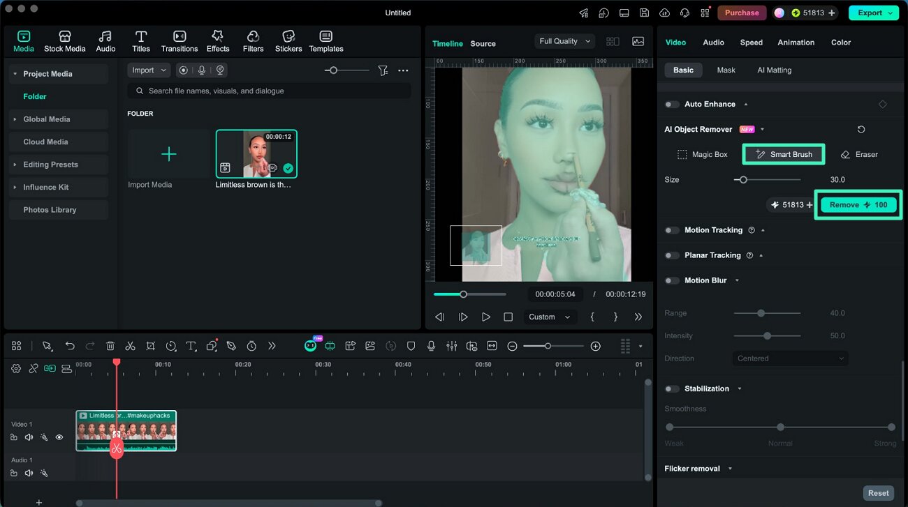 use smart brush to remove subtitles