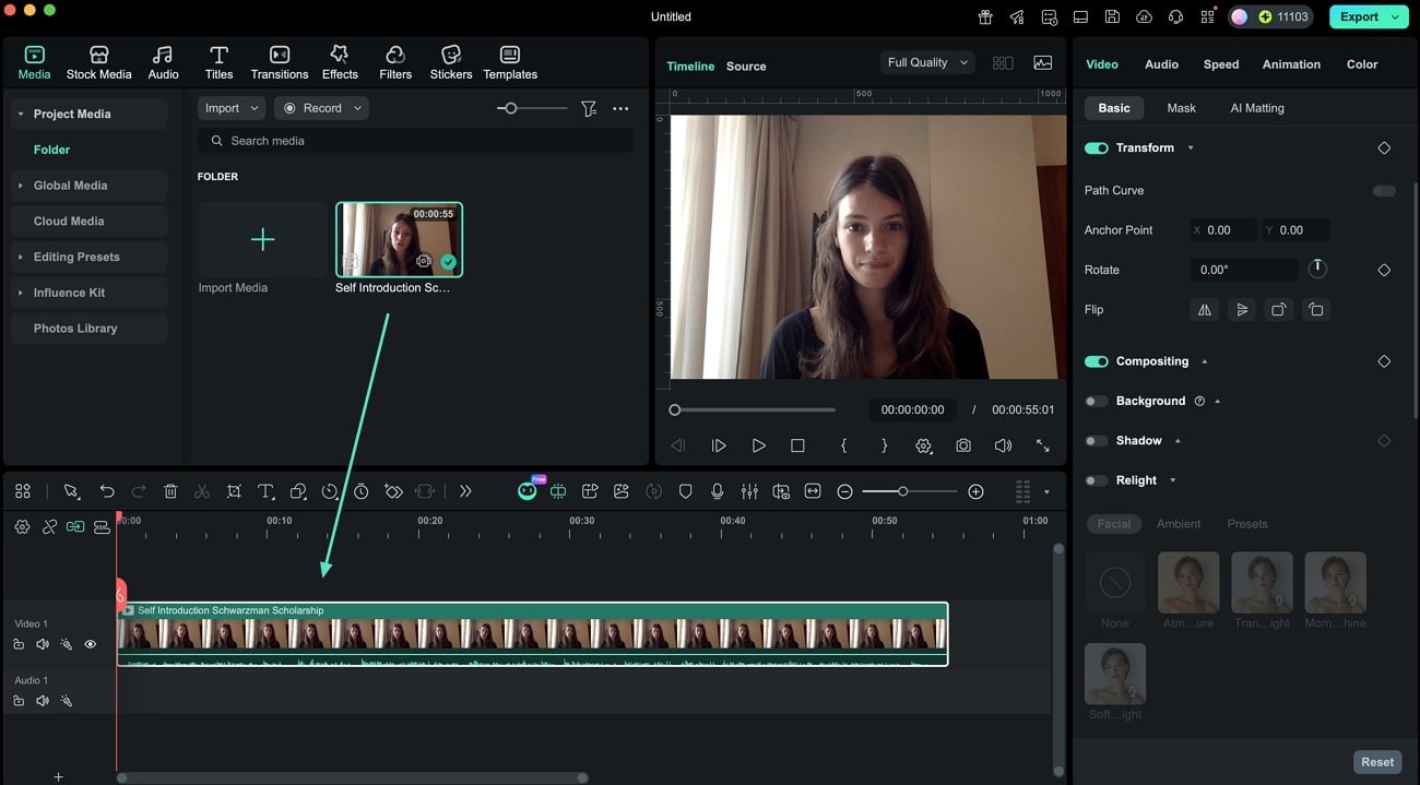 import media on filmora timeline