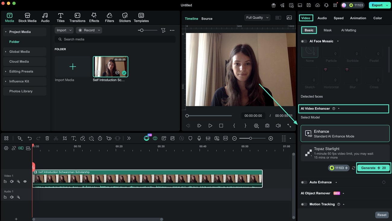 access standard mode for ai video enhancer