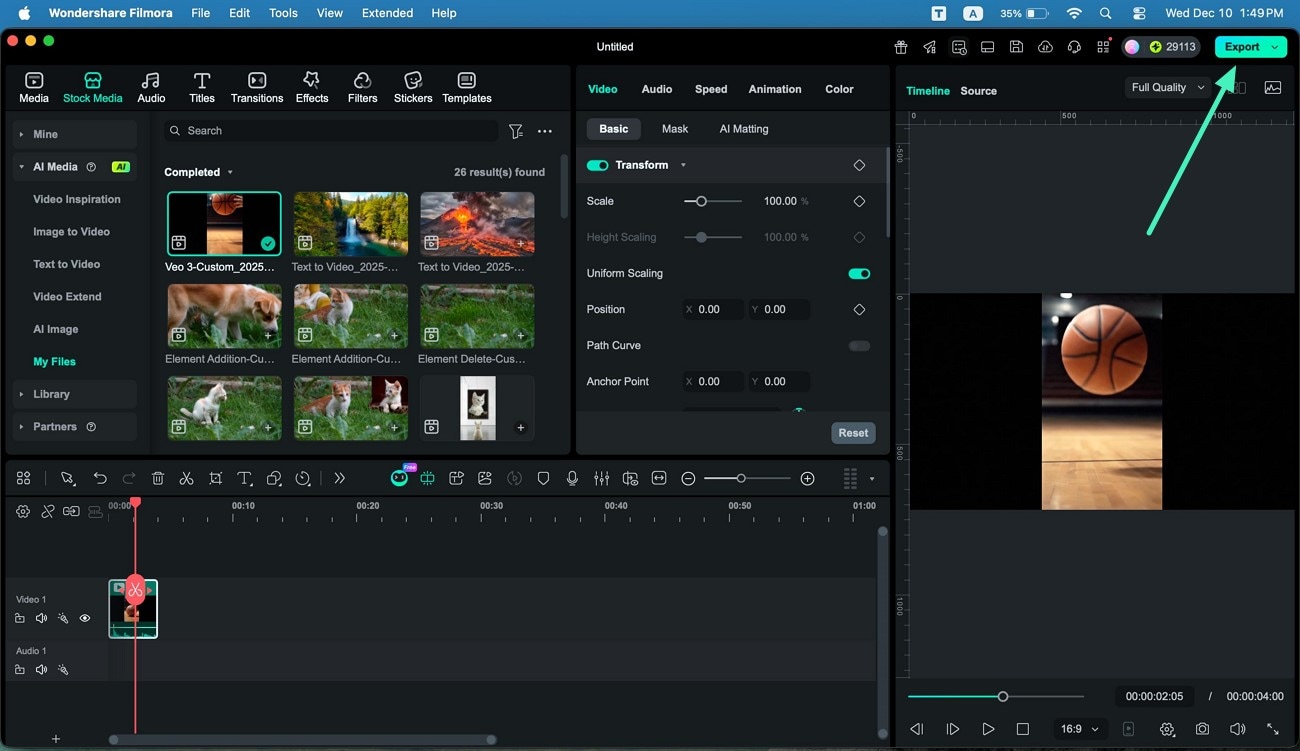preview generated video and save
