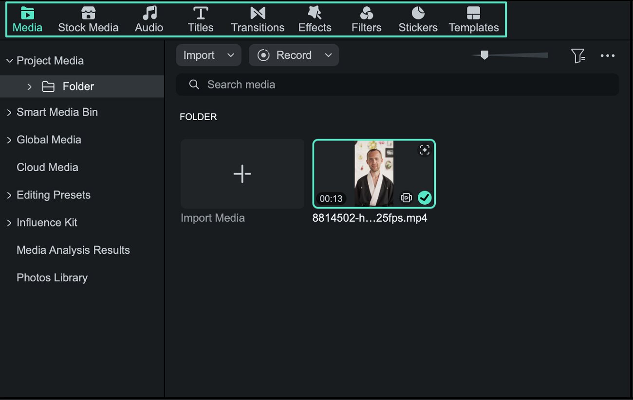 Media Panel overview in Filmora for Mac