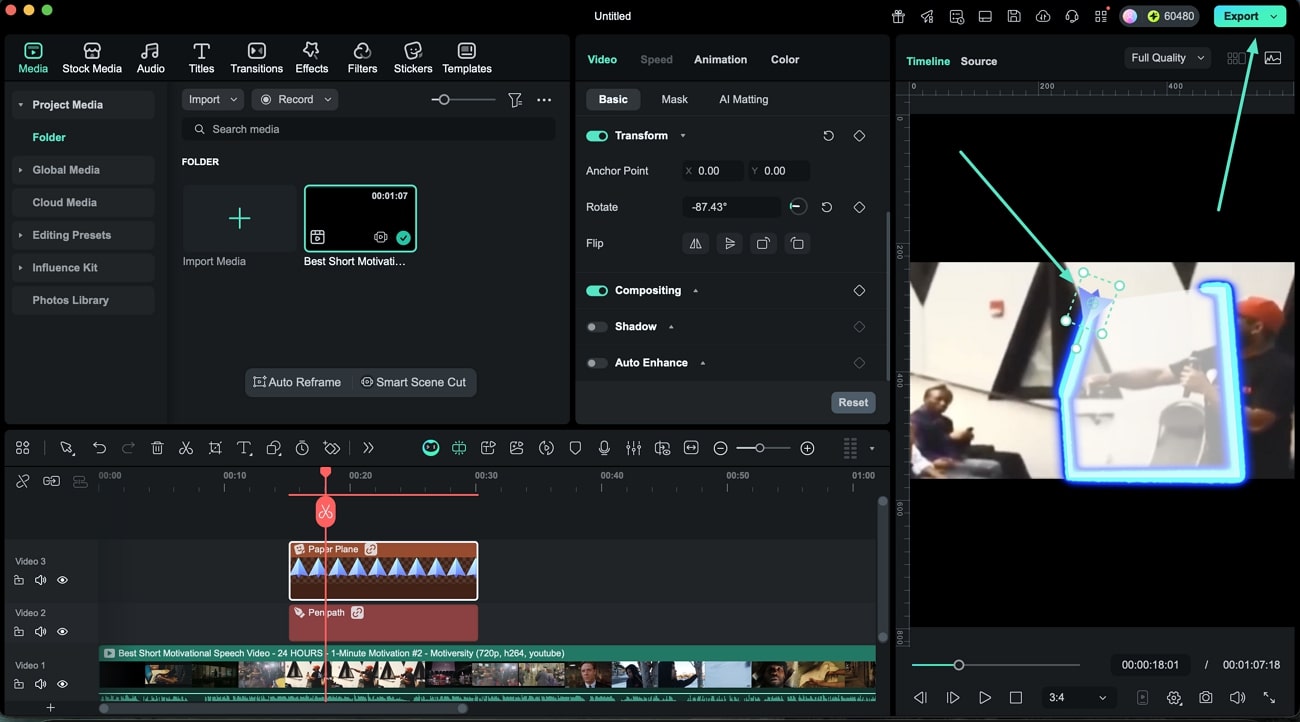 Vorschau und Export in Filmora für Mac