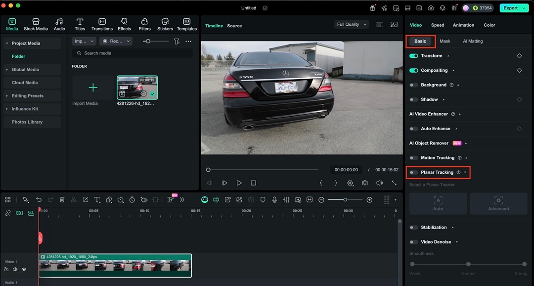 locate planar tracking from editing panel