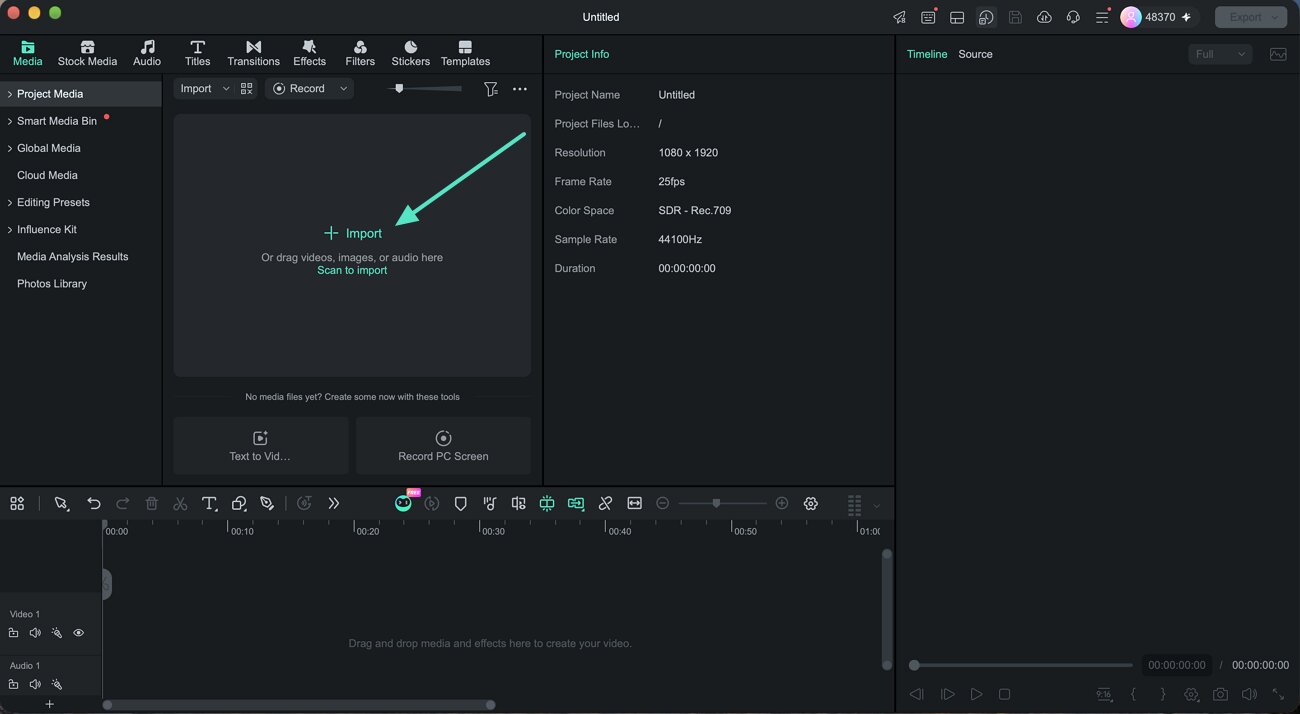 import media to filmora