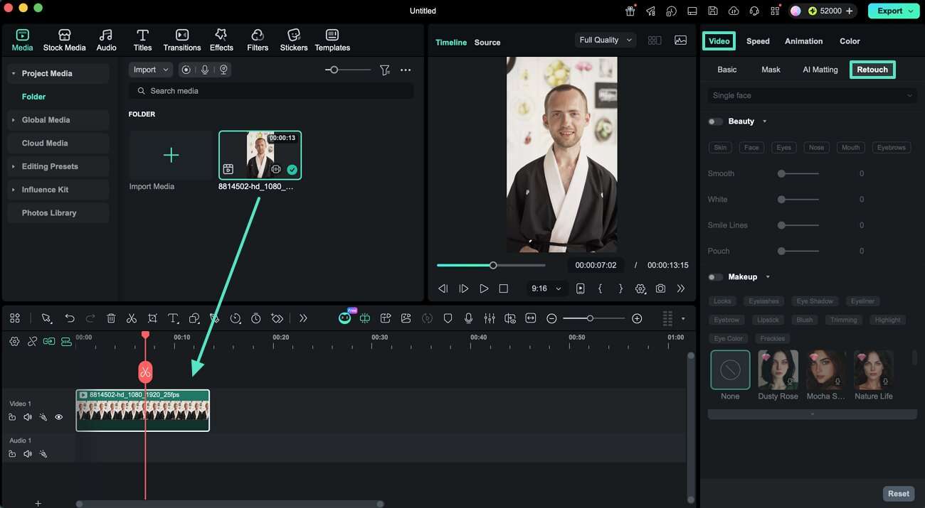 open retouch section filmora mac