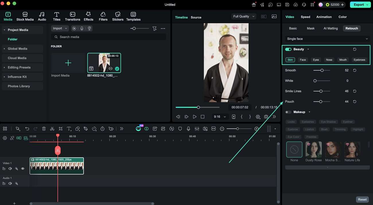 adjust beauty sliders filmora mac