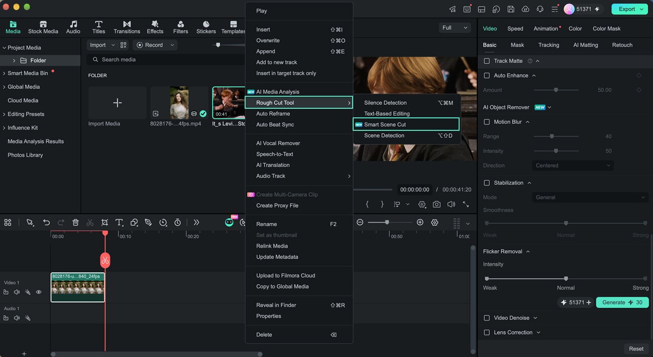 access smart scene cut media tab