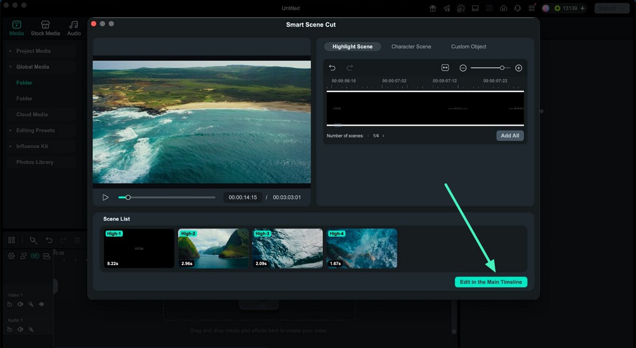 add selected clips to timeline