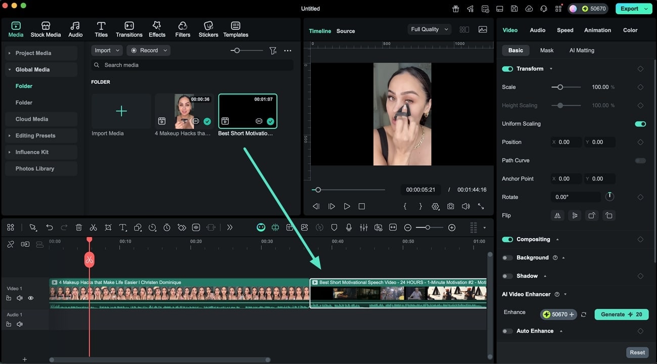 reposition timeline window