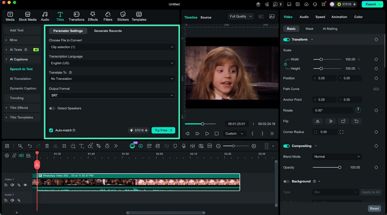 select language and generate captions