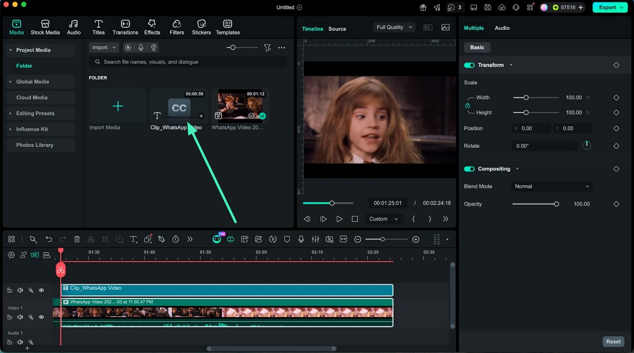 preview and apply subtitles in timeline
