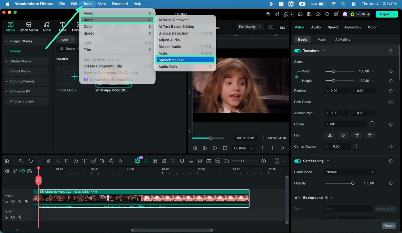 open speech to text from tools menu