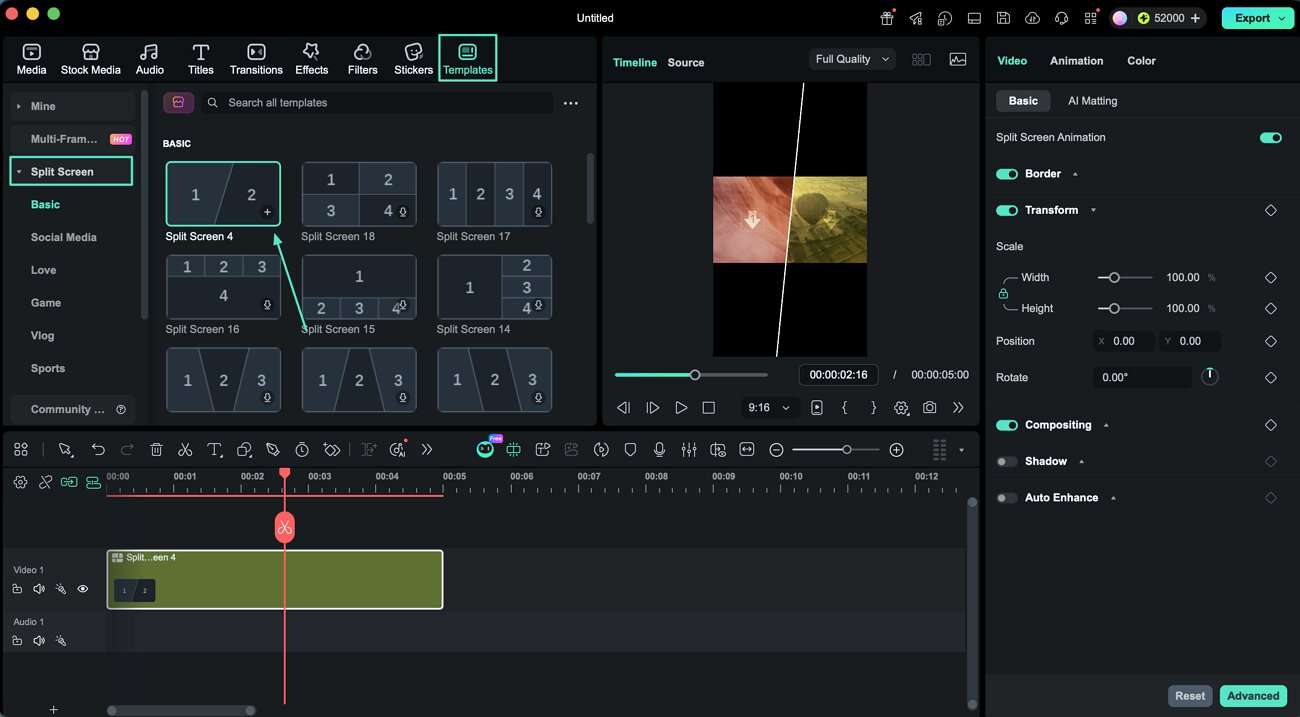 access split screen templates mac