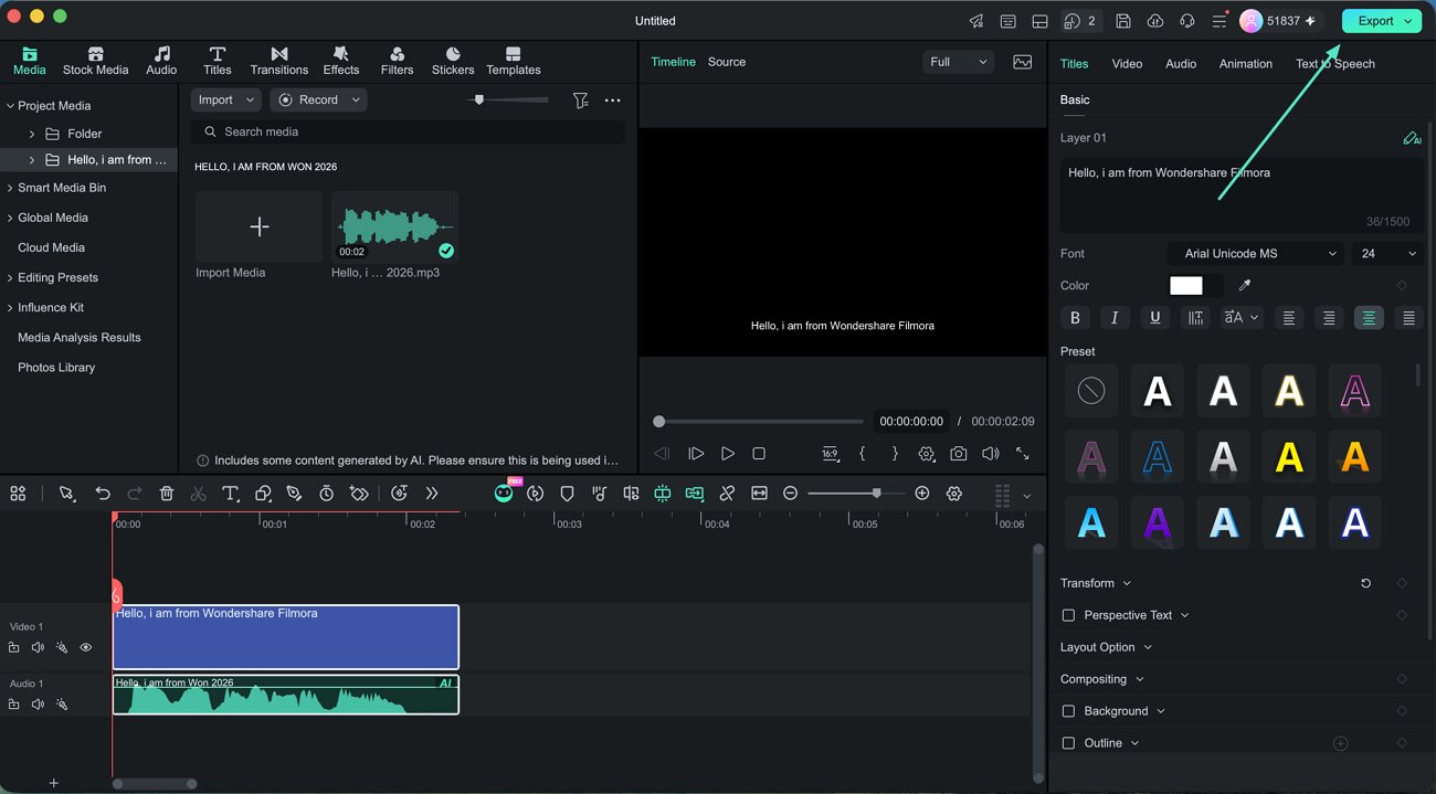 preview and export generated speech