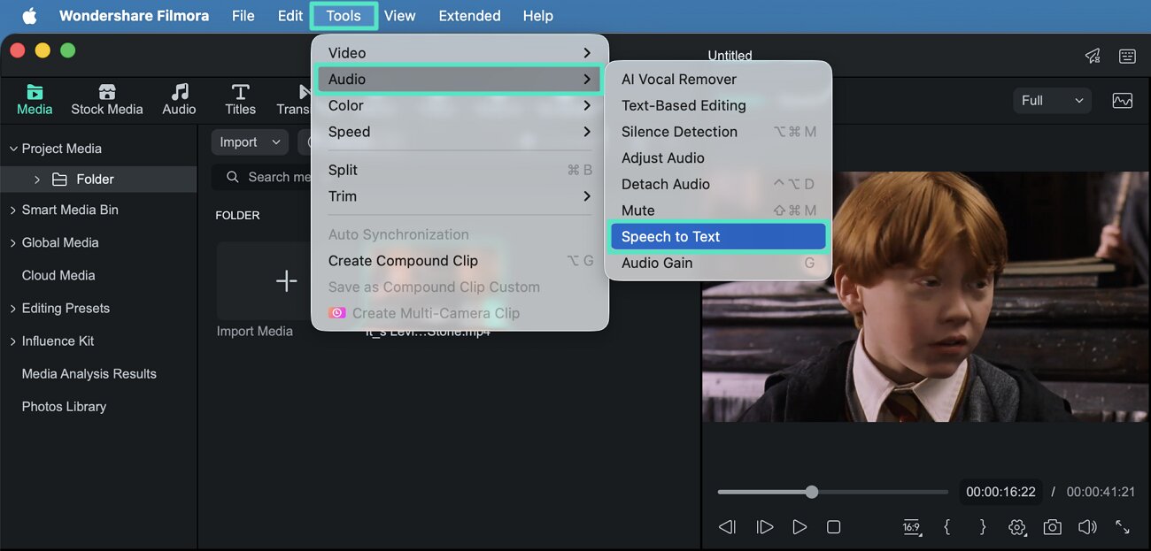 open speech to text in filmora
