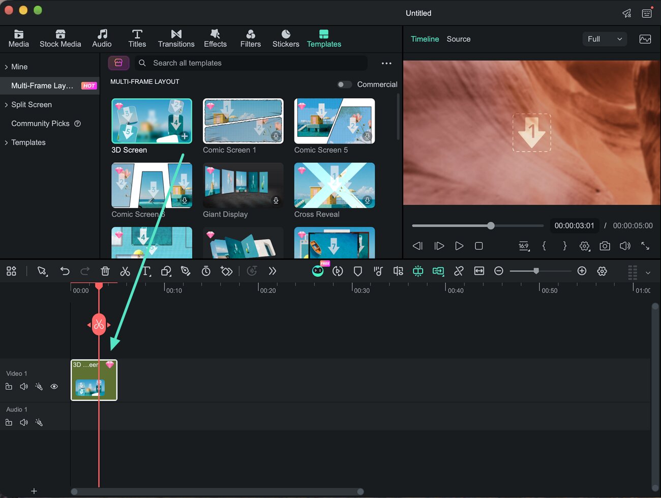 drag a video template onto the timeline