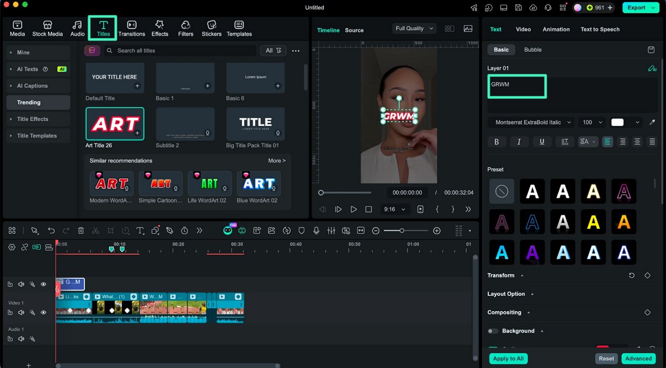 insert and edit text filmora mac