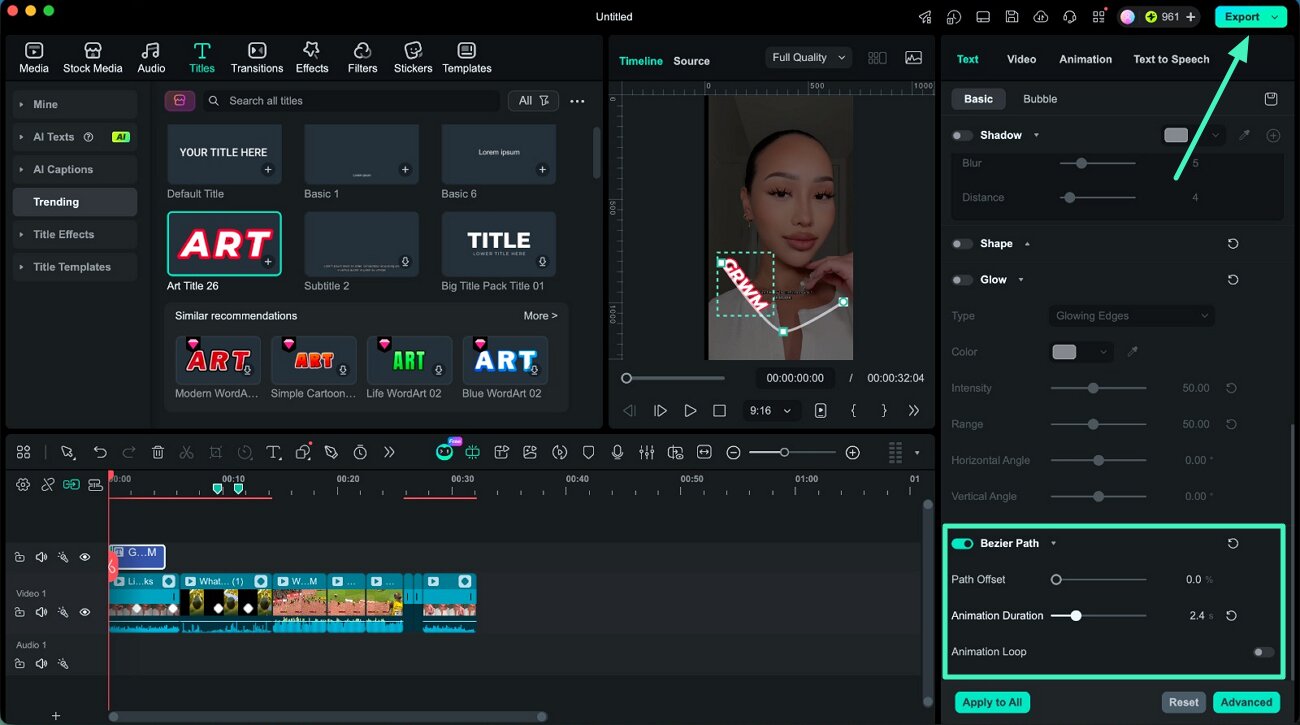 apply bezier path animation filmora mac