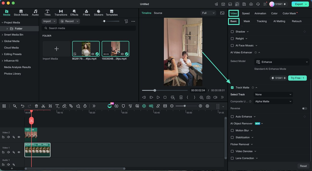 Select Track Matte source