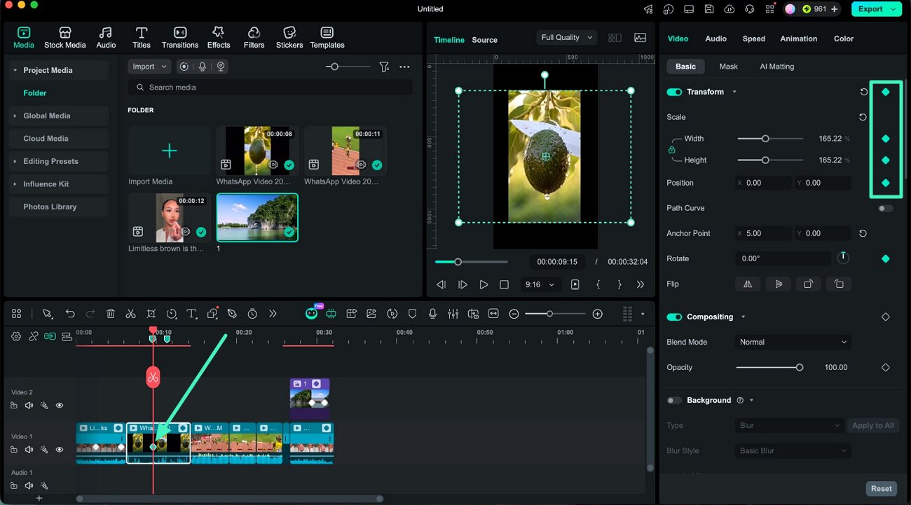 add transform keyframes filmora mac