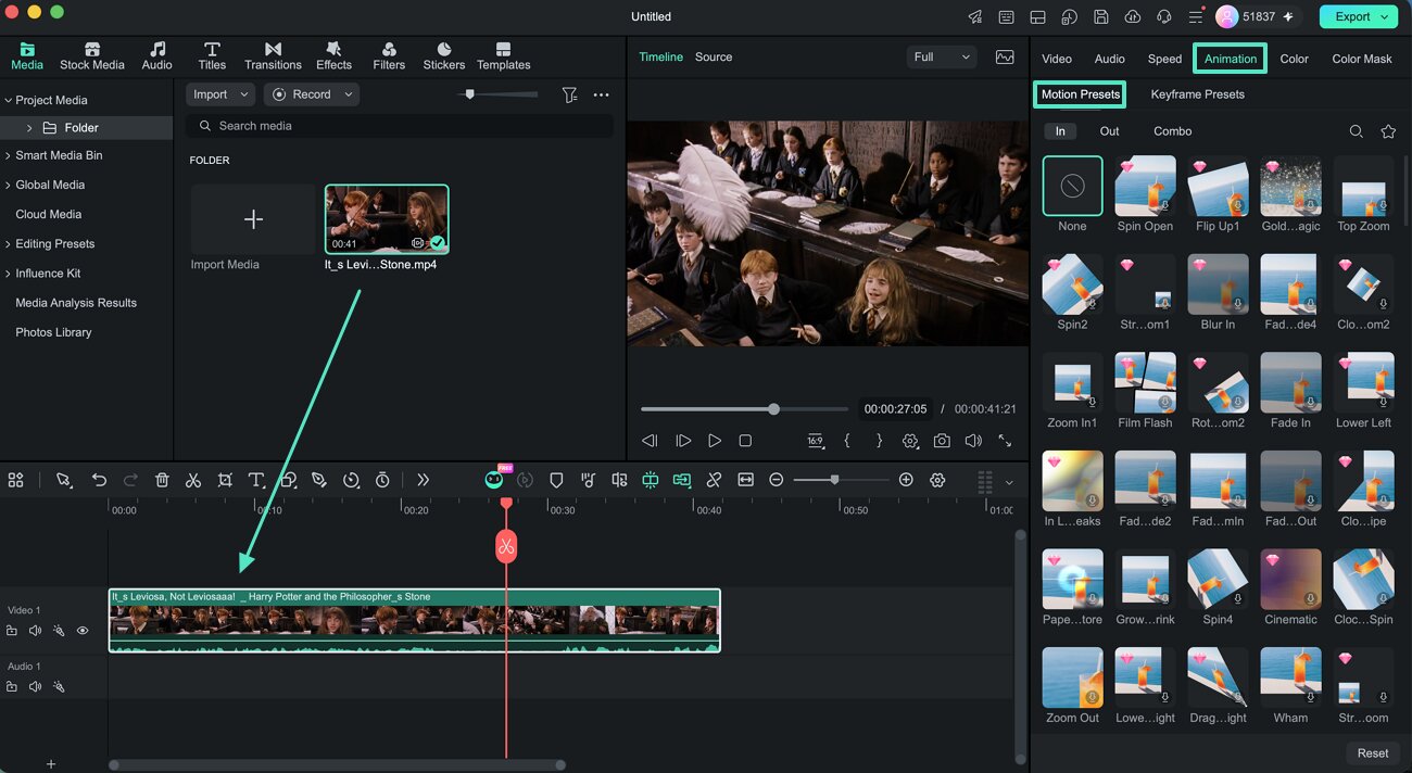 select motion animation preset
