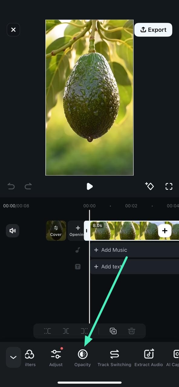 sélectionner l’onglet opacité