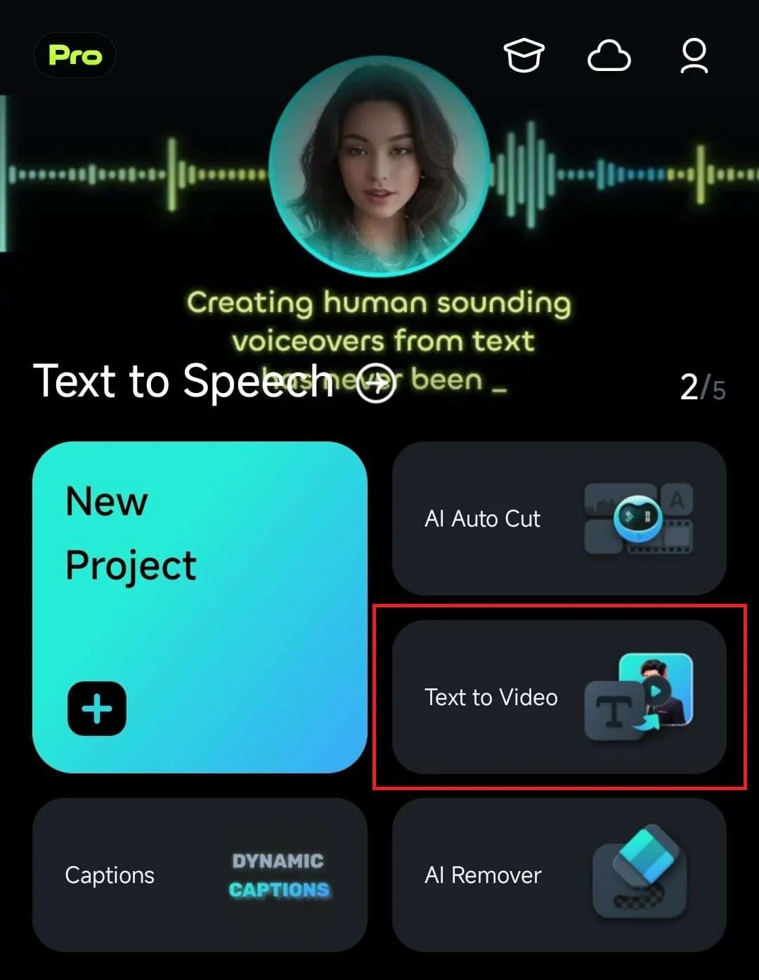 launch the app’s text-to-video tool