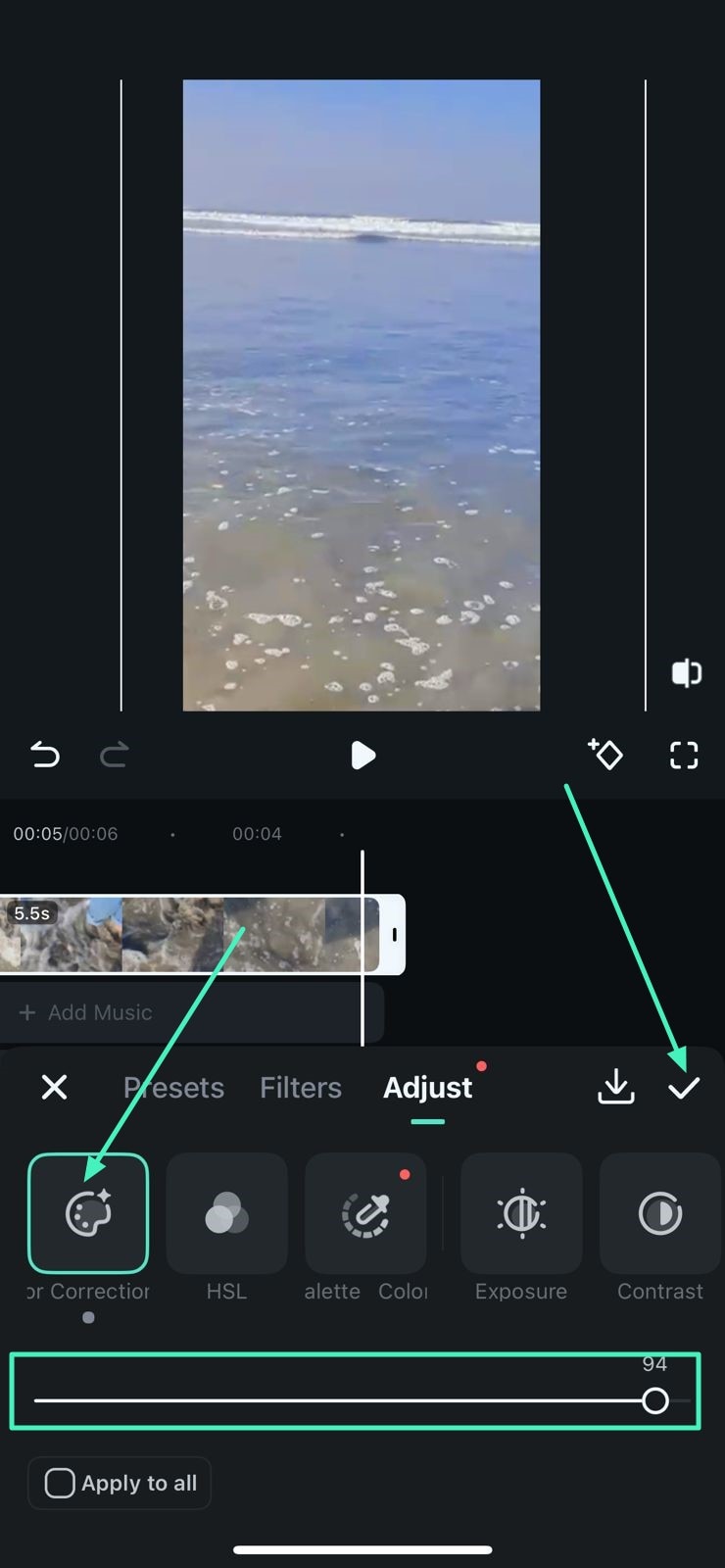 adjust color slider