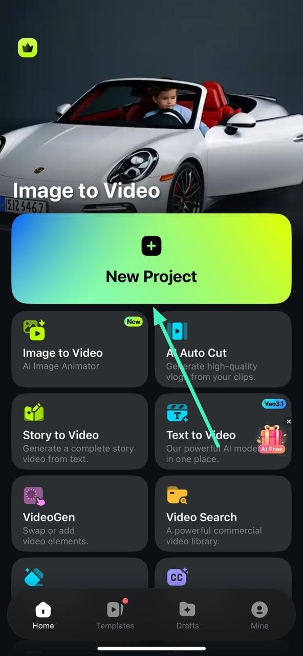 tap new project button