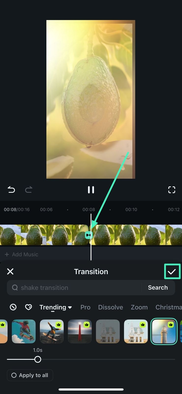apply transition to videos