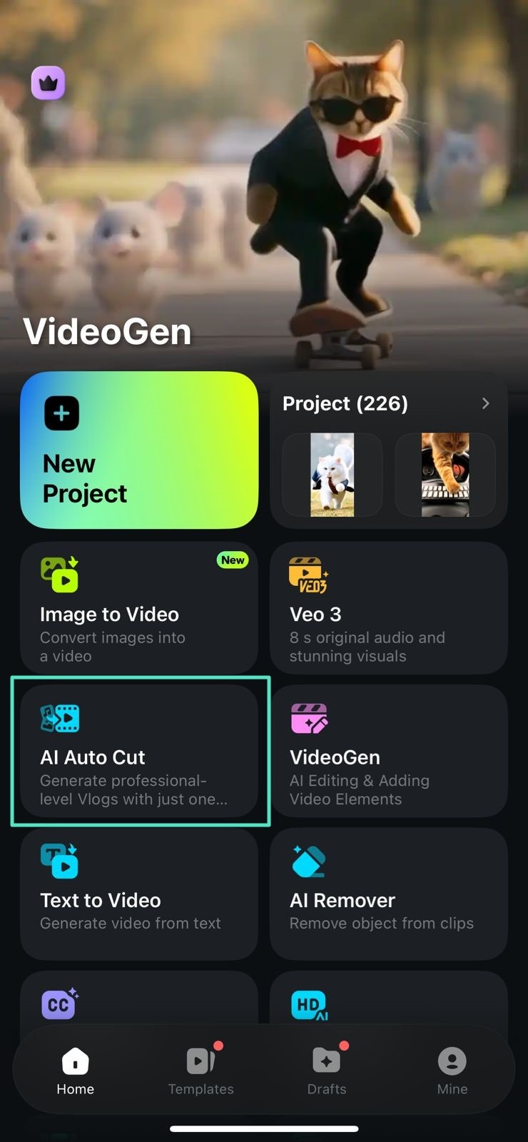 choose ai auto cut homepage