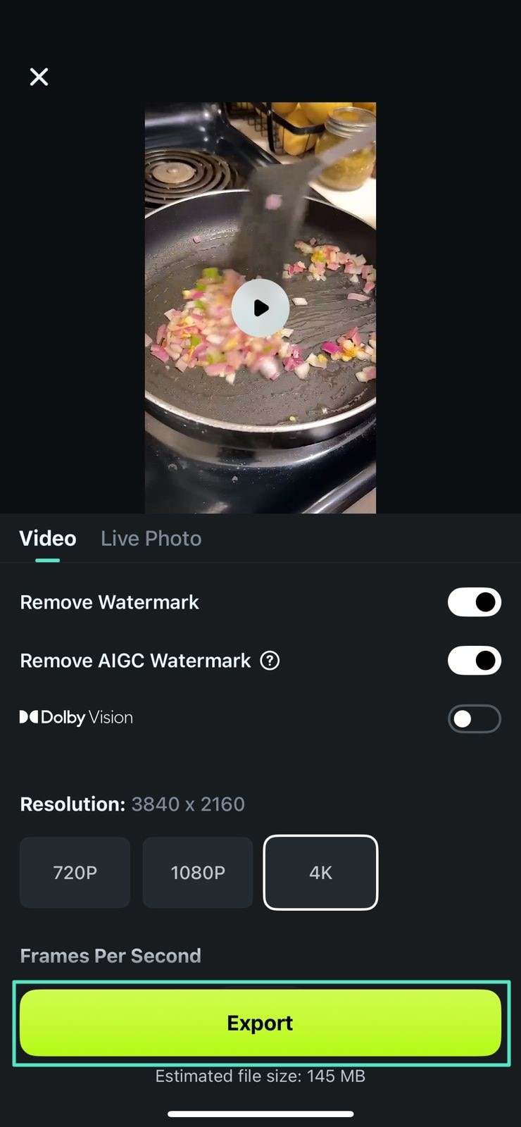 configure settings save video