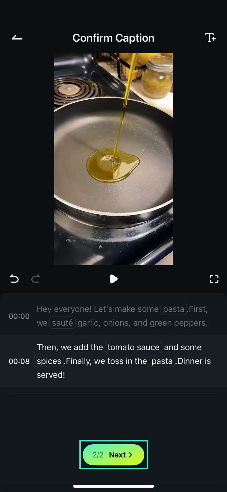 confirm captions press next