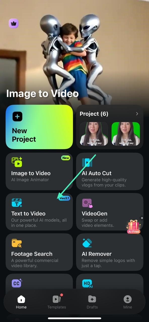 select text to video