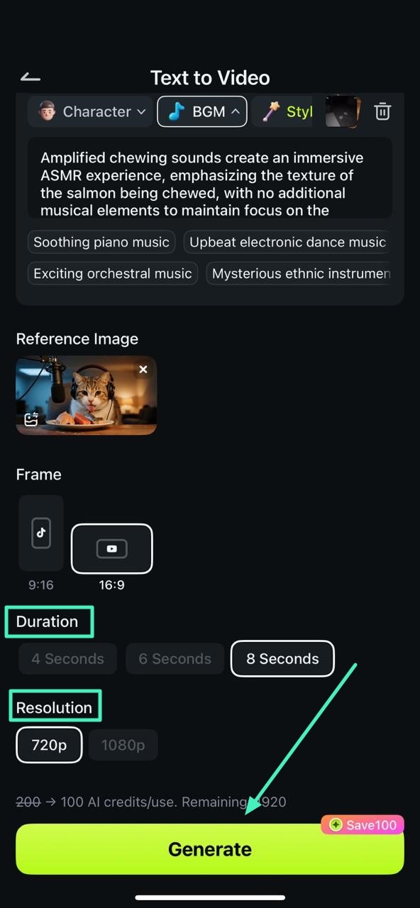 edit settings before generate