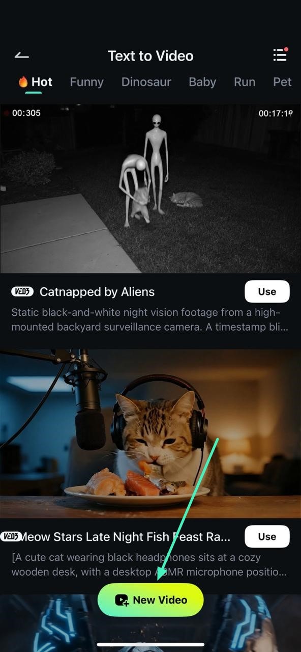 tap new video option